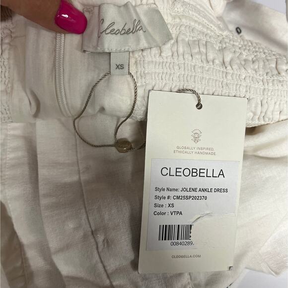 Cleobella Jolene Veneto Paisley Ivory Ankle Midi Linen Dress Boho Indie Cottage - Picture 10 of 16